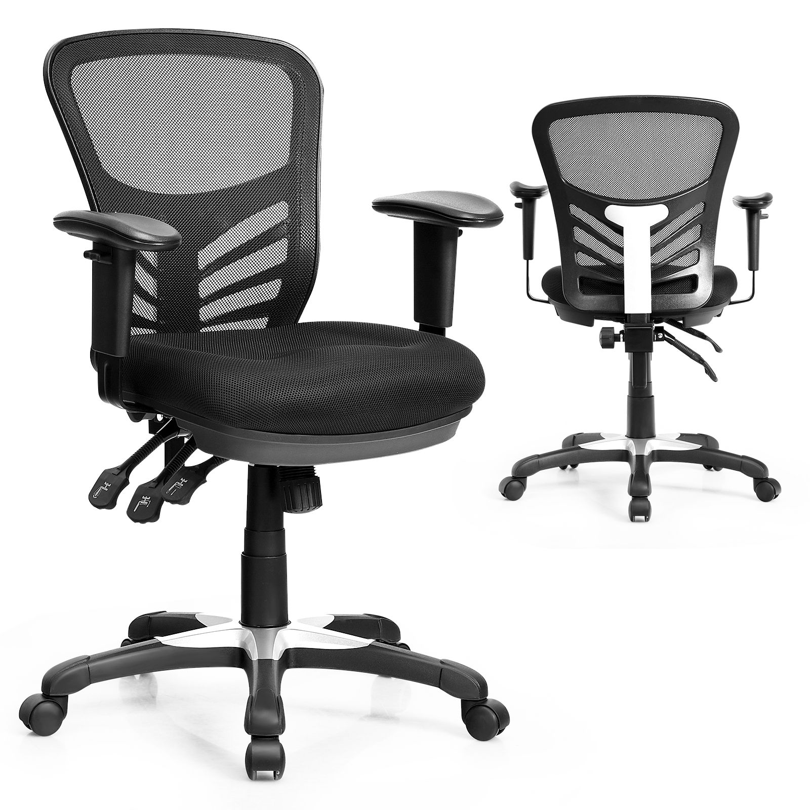 Ergonomic Reclining Mesh Office Chair with 3-Paddle Control Black